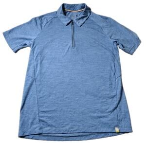 Smartwool Polo Shirt Mens M Blue Merino Wool Blend Stretch Quick Dry Outdoor GUC